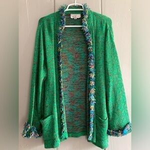 French Rags Multi-Colored Green Knit Sweater Jacket US Sz 5 EUC Vibrant Confetti